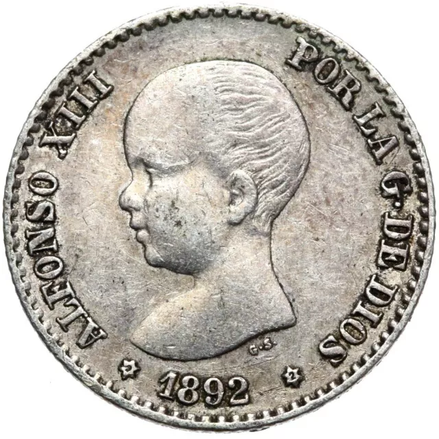 Spanien - Alfonso XIII - Münze - 50 Centimos 1892 - Silber - ERHALTUNG !