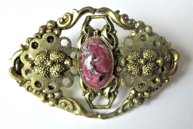 Broche Ancienne Années 1940 - Bijou Fantaisie Diamant Rose, Diamètre 4 Cm, Excellent état