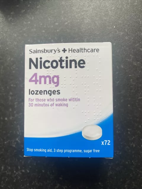Pastillas de nicotina Sainsburys 4 mg. Paquete de 72. Caducidad larga