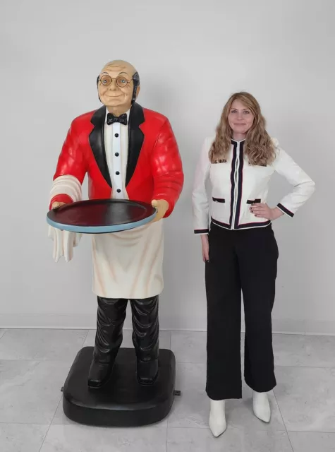 Waiter Old Man Butler Life Size Statue Holding Serving Tray 6FT Indoor & Outdoor