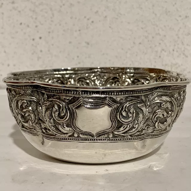 Antique Burmese repousse silver bowl, from the late 19th century.