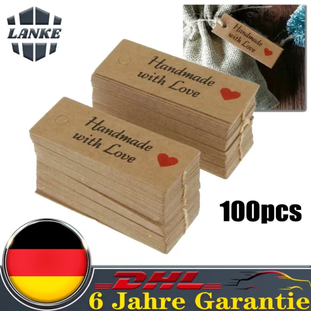 100pcs Label Etikett "Handmade with love" Anhänger Etiketten DIY Geschenk Deko