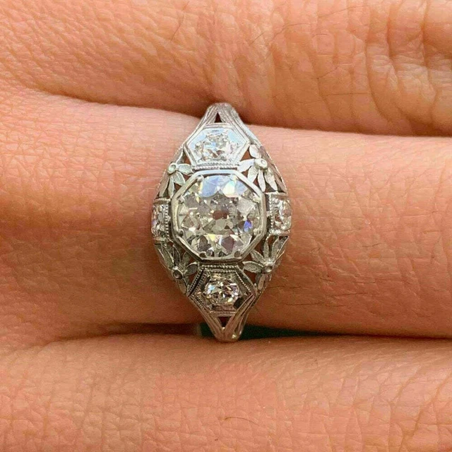 2.84 Ct Round Cut Lab-Created Diamond 1920's Filigree Vintage Ornate Style Rings