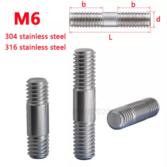 M6 A2/A4 Stainless Steel Exhaust Manifold Studs Double End Threaded Screws Bolt