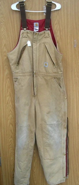 Carhartt Bib Overalls Men's 38x32 Insulated Duck Vintage Union R38 Brown