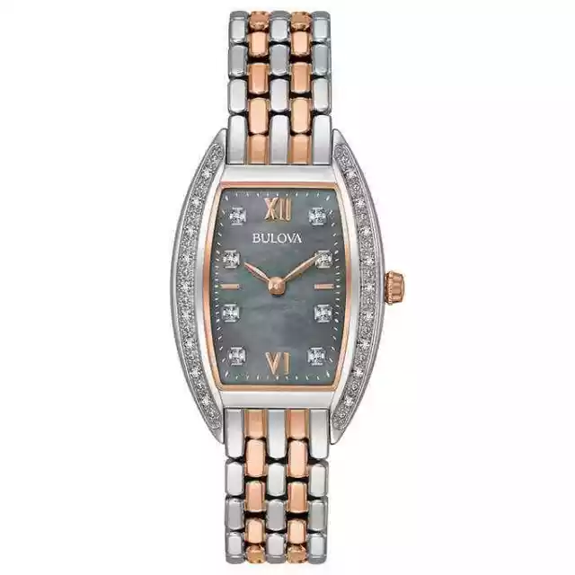 $425 MSRP | Bulova Women’s Tonneau Diamond Rose Gold Ladies Watch – 98R232 NEW