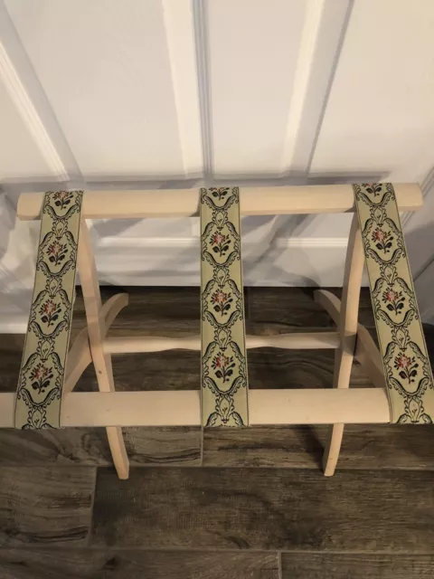 Vintage Scheibe Wood Luggage Suitcase Folding Rack Stand Floral Straps
