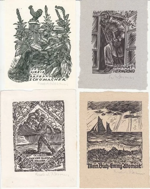 4 Exlibris Bookplate Hochdrucke Friedrich Rasmus 1903-1987 Konvolut Lot 1