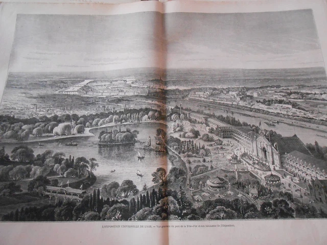 1872 engraving - general view of the Parc de la Tête d'Or et des Buildings de l'expo