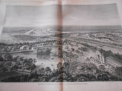 Gravure 1872 - Vue générale du Parc de la Tête d'Or et des Batiments de l'expo