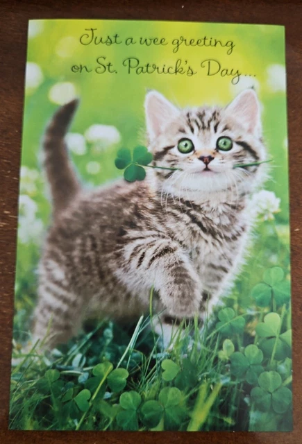 Cute American Greetings St. Patrick's Day card, kitten with shamrock, unused