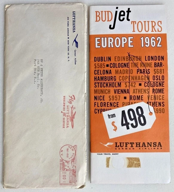 LUFTHANSA GERMAN AIRLINES Budjet Tours Europe 1962 Fly Lufthansa Postmark 26.92 PicClick CA
