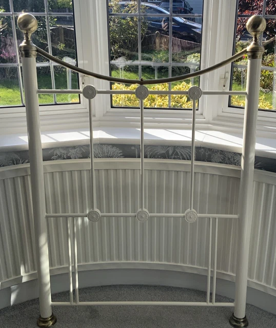 METAL HEADBOARD SINGLE bed off white & antique brass . 97cm x 133 cm