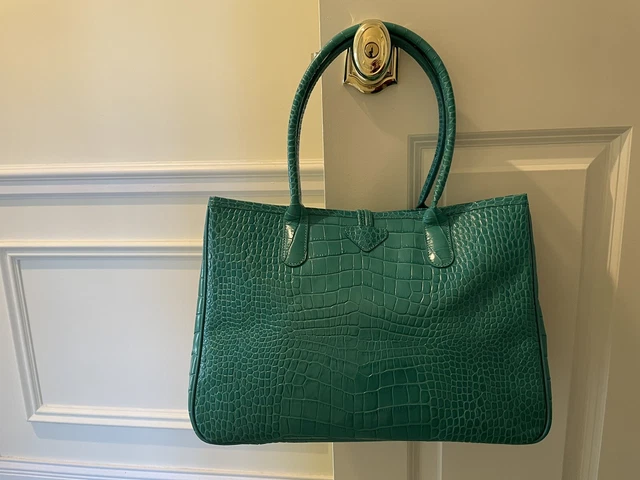 NWT Authentic Longchamp Roseau Croc Embossed Leather Tote Bag Turquoise 3