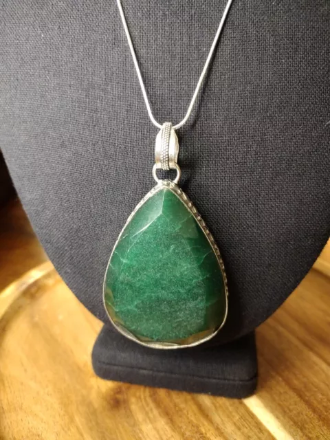 Stunning 60 Gram 925 Sterling Silver Jade Pendant With Sterling Silver 24" Chain