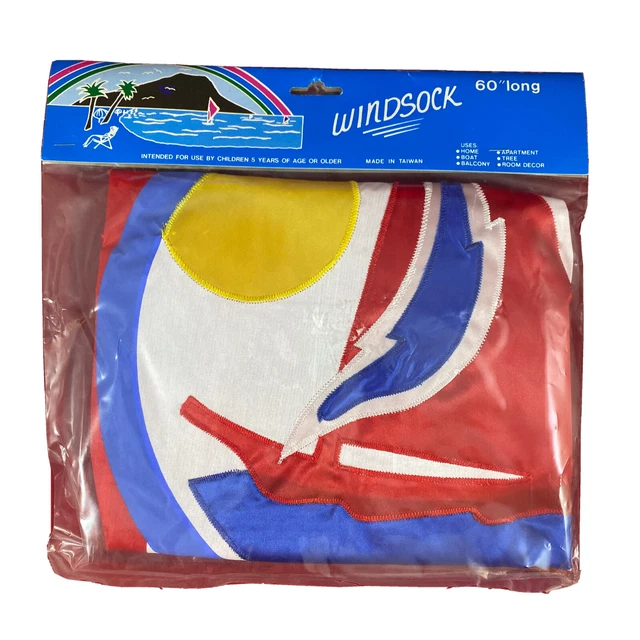 60” Long Wind Sock Sun & Sailboat in Ships Wheel - for Home, Boat or Golf Cart