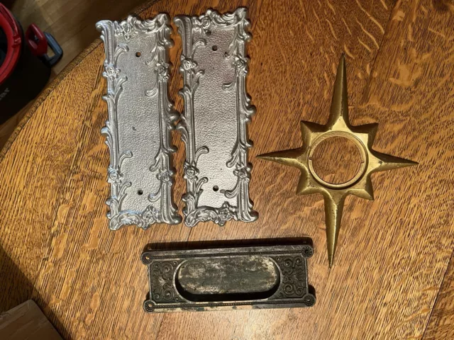 Pair Of Art Deco Push Plates. Door Surround Plate And Door Pull.