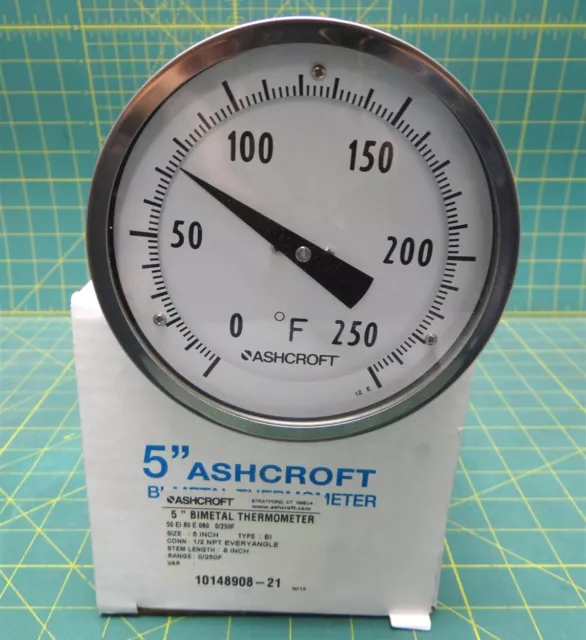 Ashcroft 5" Bimetal Thermometer 0/250°F 6" Stem 50-EI60-E-060-0/250F