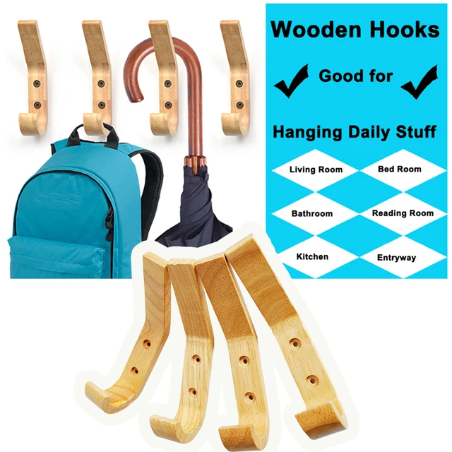 1/4Pcs Oak Wood Coat Hook Hat Rack Towel Hanger Door Wall Mounted Clothes Hooks
