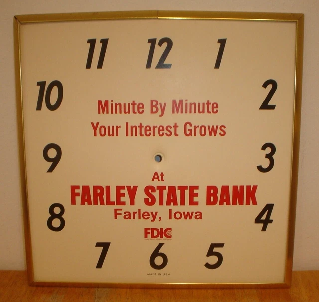 Vintage Ingraham 15" Farley State Bank Advertising Clock Dial/Face & Bezel Iowa