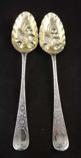 Pr. Antique 1770 English Wm Potter Geo III Sterling, 8 3/8” Berry Serving Spoons