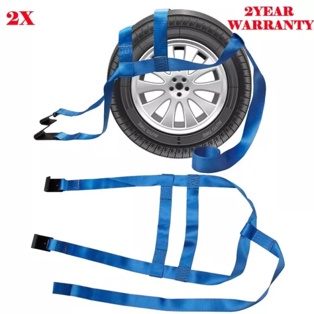 Car Truck Auto Basket Straps Adjustable Tow Dolly Wheel Net Set Flat Hook Bluex2