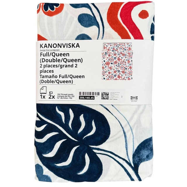 IKEA KUNGSCISSUS Full/Queen Duvet Cover & Pillowcases – White/Green Leaf Pattern, 100% Cotton