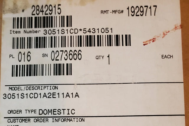 Rosemount 3051S1CD1A2E11A1A Pressure Transmitter 1 YEAR WARRANTY