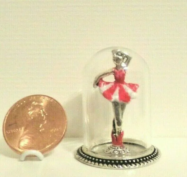 New! 1:12 Scale Red-White Dollhouse Miniature Ballerina Statue Glass Dome Mantle