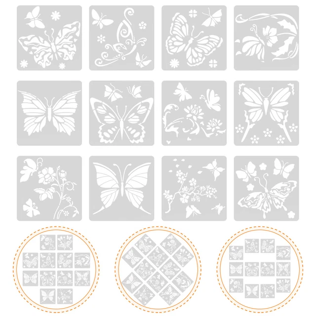 soitzhoc 24 fogli stencil per pittura su tavole di legno, riutilizzabili fiori,stencil bambini, artigianali da pittura,utilizzabile per su tavole, pareti,DIY