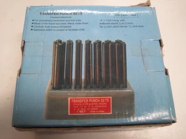 28pc SMALL TRANSFER PUNCH SET,  3/32" to 1/2" & 17/32" by 1/64th           L075