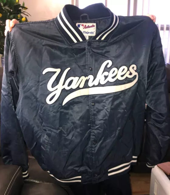 NY YANKEES MAJESTIC Authentic Collection Satin Dugout Bomber Jacket Men ...