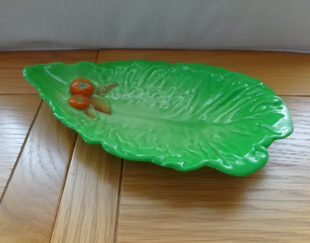 Vintage Carlton Ware  Australian Design "Tomato" Oval Green Leaf Dish