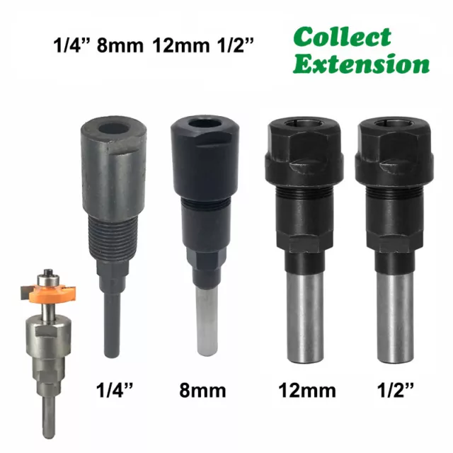 1/4 inch 1/2 inche Shank Router Bit Collet Extension,3 inches Additional Travel