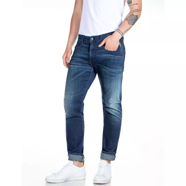 Replay Hyperflex Anbass Jeans Mens Gents Slim Pants Trousers Bottoms Zip Fit