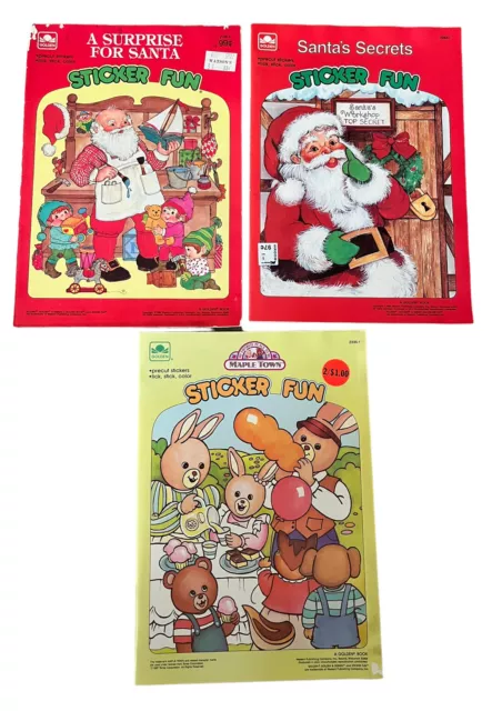 3 Vintage Sticker Fun Books Christmas Easter Unused 1980’s Coloring Santa Golden