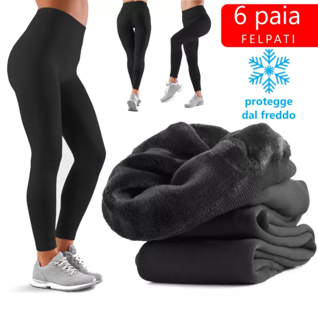 6 Leggings collant  Interno Felpato Pelliccia caldo cotone Elasticizzato termici