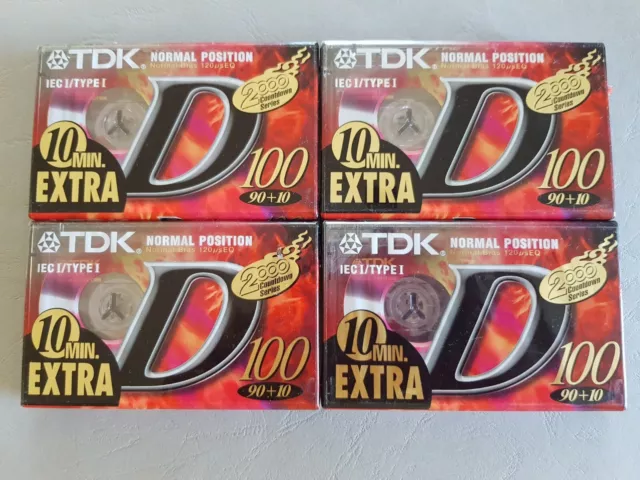 🎧 Lot 4 Cassettes audio VIERGES TDK 100 (D90+10EB) - IEC I / Type I - NEUVES 🎧