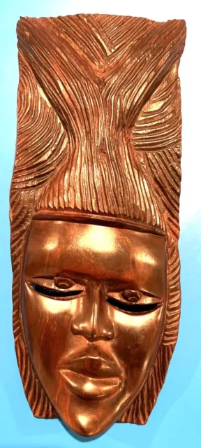 Vintage African Folk Art Hand Carving Wood Wall Hanging Mask