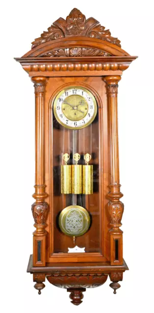 Antique 1890 German Kienzle Grand Sonnerie Carved Vienna Regulator Wall Clock