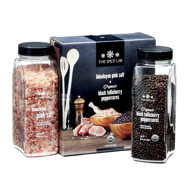The Spice Lab Pink Himalayan Salt Coarse 2.2 Pound Tub & USDA Organic Tellicherr