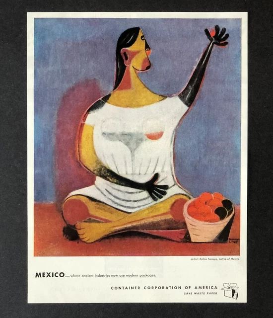 1945 Container Advertisement Mexico Artwork by Rufino Tamayo Fruit Vtg Print AD