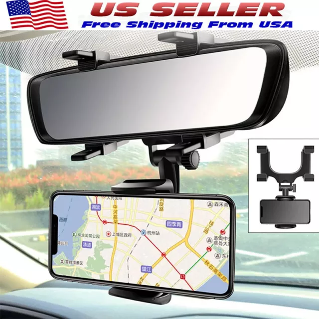 Universal 360 Rotation Car Rear View Mirror Mount Stand GPS Cell Phone Holder US