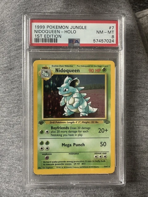 Nidoqueen 1st Edition Holo Jungle Pokemon Card 7/64 WOTC 1999 PSA 8
