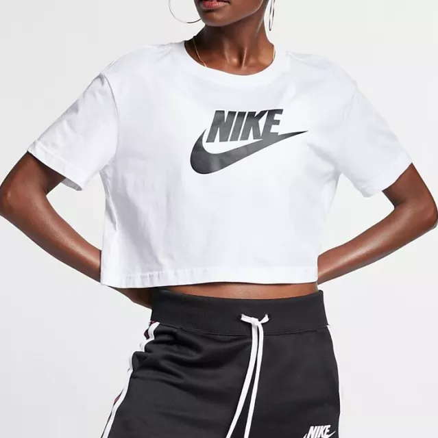 Maglia Nike Donna Bv6175-100 Bianco Nero T-Shirt Mezze Maniche Girocollo Nuova