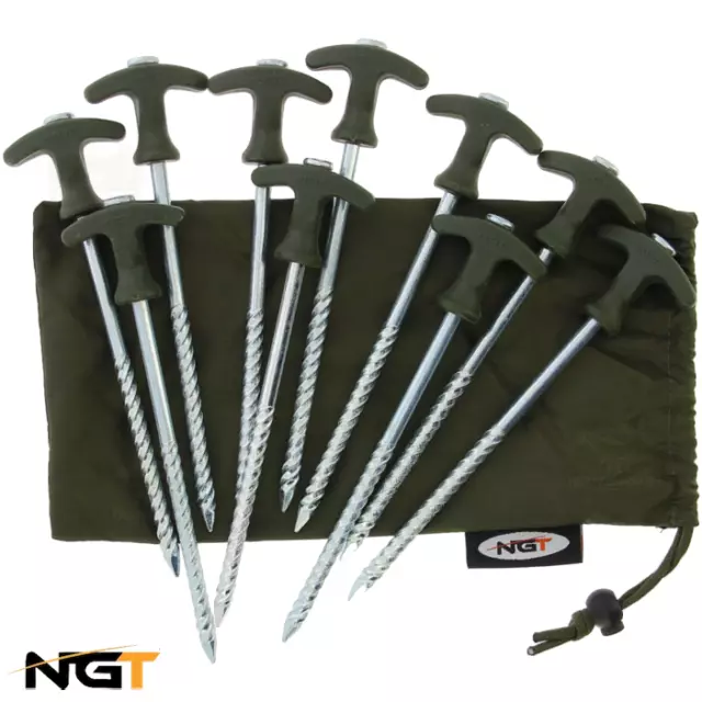 10 x 8" NGT Bivvy Pegs Heavy Duty Strong Camping Carp Fishing Tent Pegs