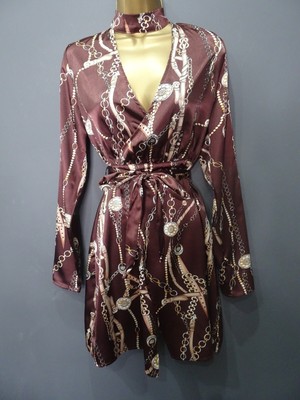 Pretty Little Thing Scarf Print Choker Dress Size 12 BNWT Autumn Winter