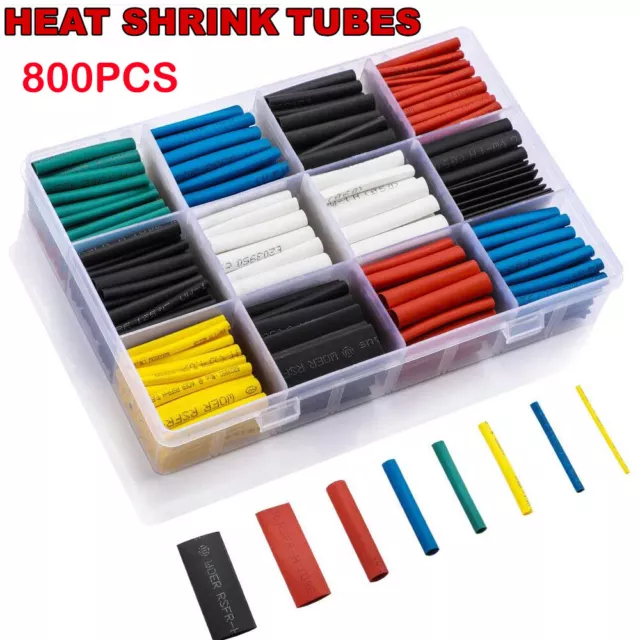 800Pc Heat Shrink Tubing Tube Sleeve Car Electrical Assorted Cable Wire Wrap Kit