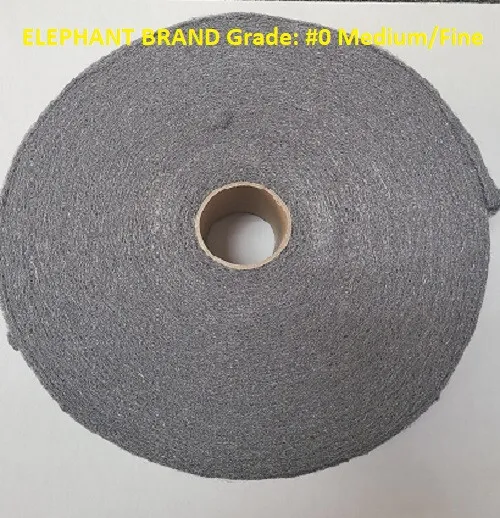 Elephant Brand #0 Grade Medium/Fine Steel Wool, 5 Lb Roll, Case of 5 Rolls