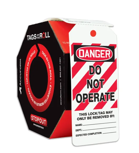 Accuform 100 Lockout Tags By-The-Roll, Danger Do Not Operate, US Made OSHA Compl